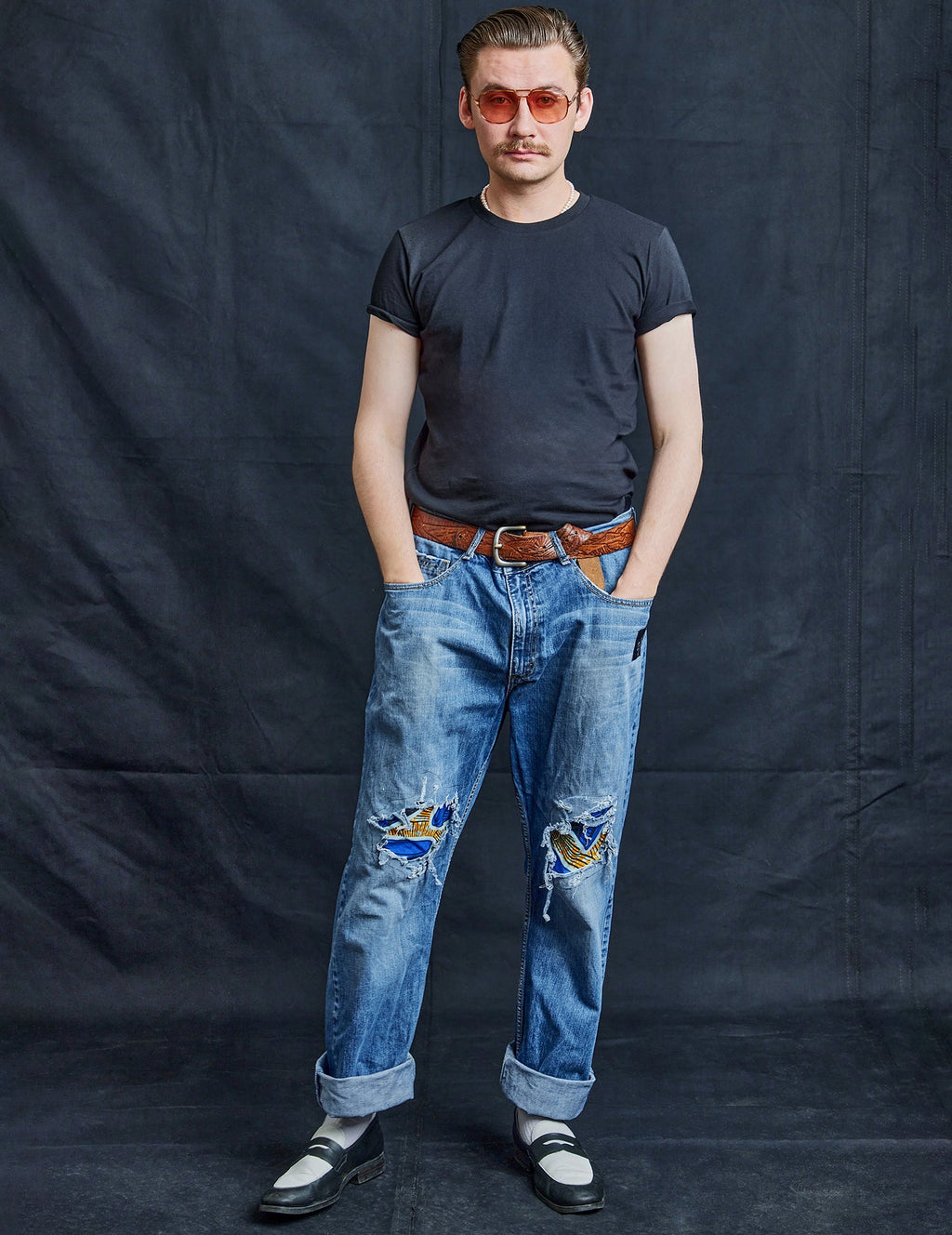 Multi-Print Distressed Jeans