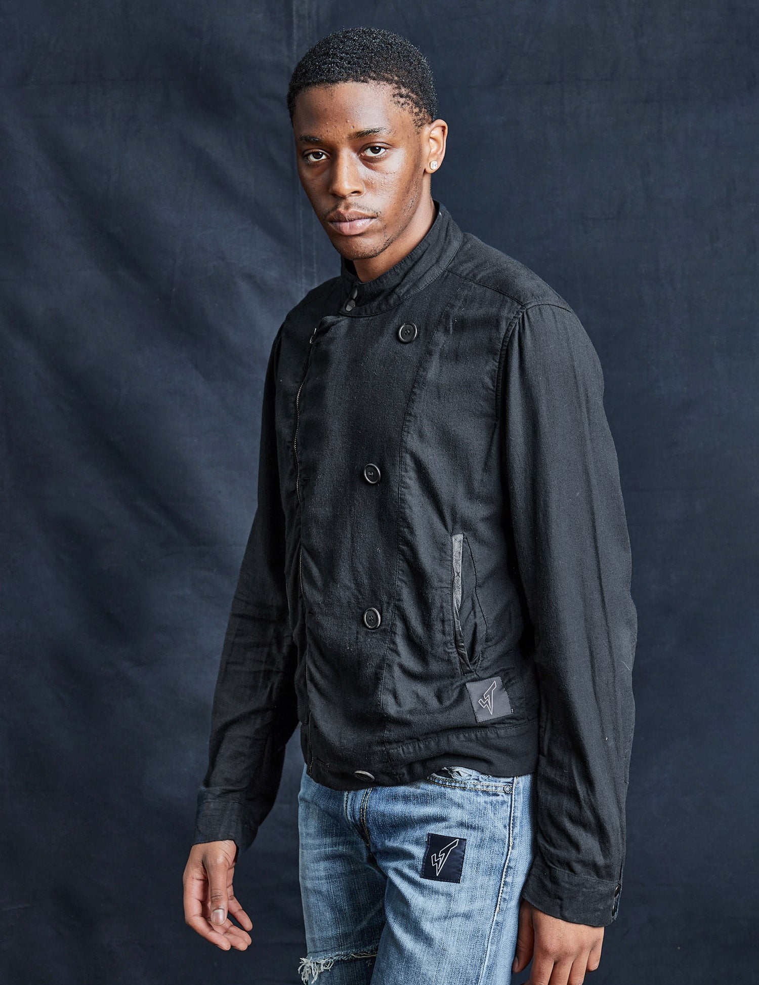 Black 0044 Double Breasted Biker Jacket in Black