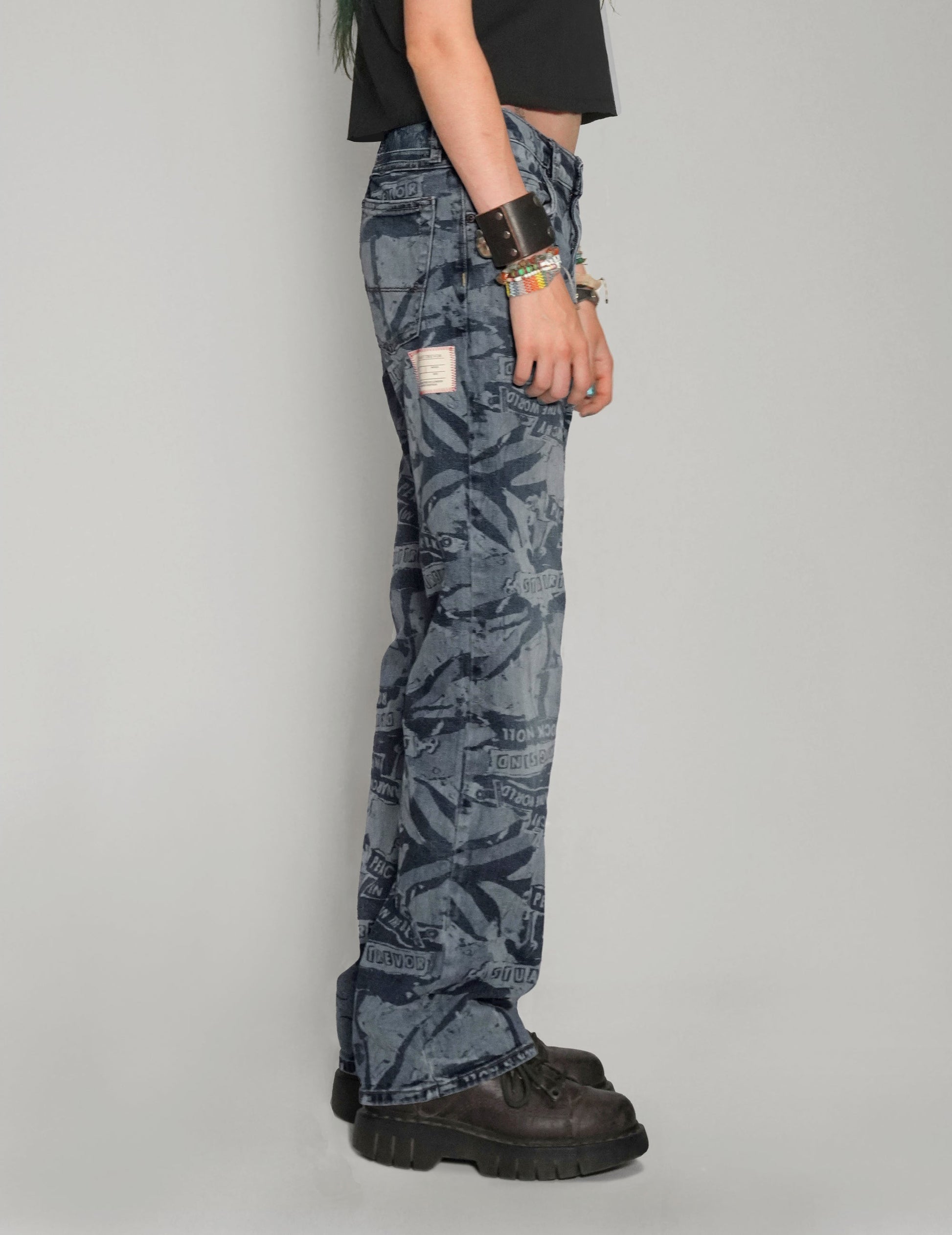 'Peace' Laser Print Jeans in Indigo
