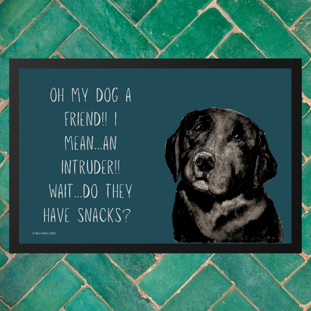 Black Labrador Welcome Mat – Is It a Friend, Intruder… or Snack Delivery?!