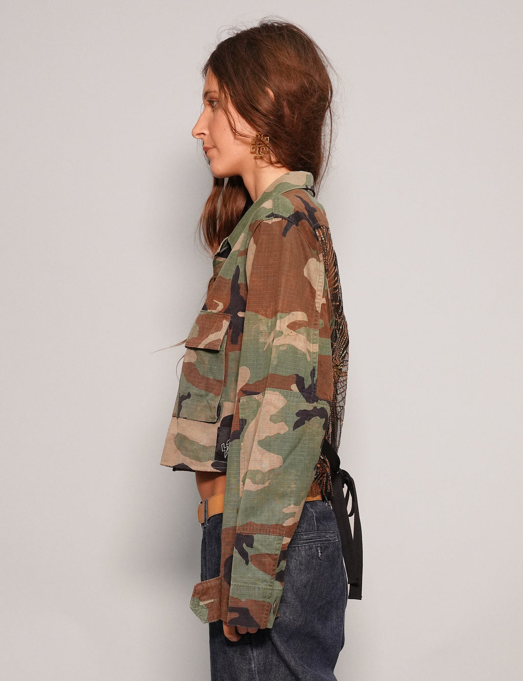 Cropped Party Back Shirt - Black Sequin - Camo