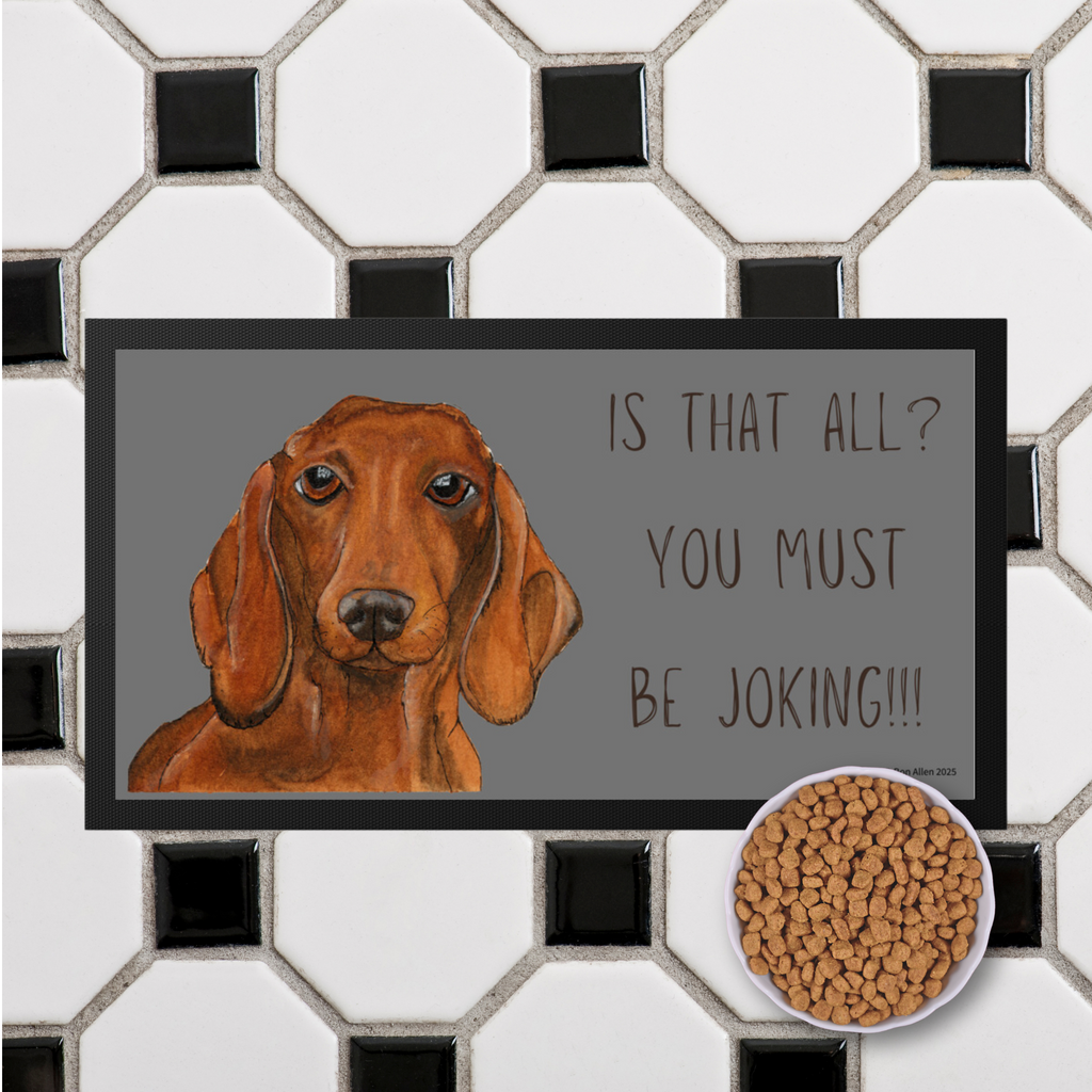 Dachshund Dining Drama – Hilarious Pet Bowl Mat!