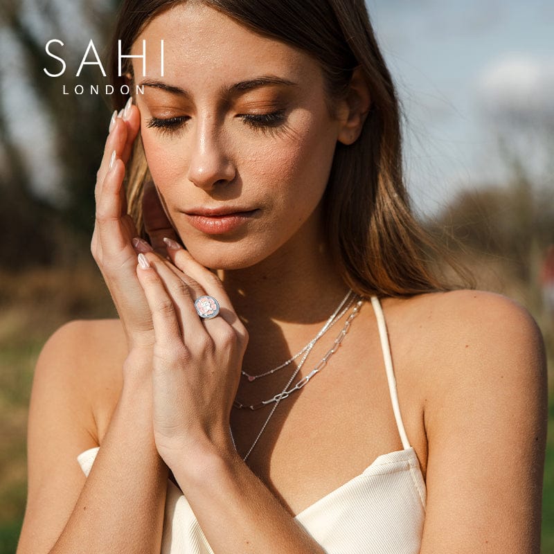 Gold Enameled Camellia Bear Ring