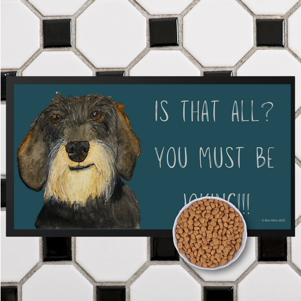 Wire Haired Dachshund Dining Drama – Hilarious Pet Bowl Mat!