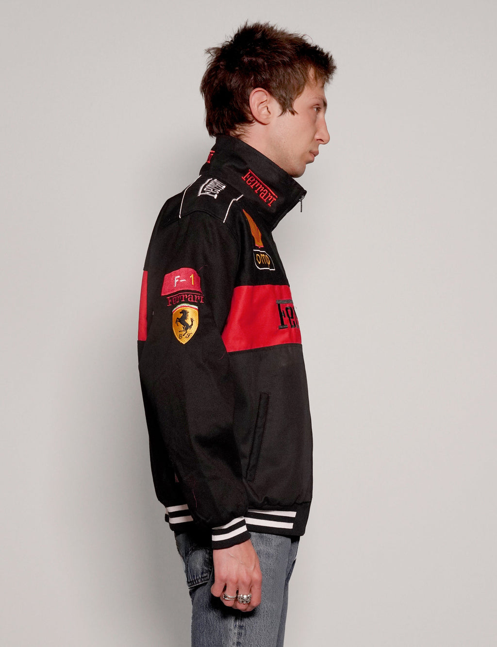 Black High Neck Ferrari Racing Jacket