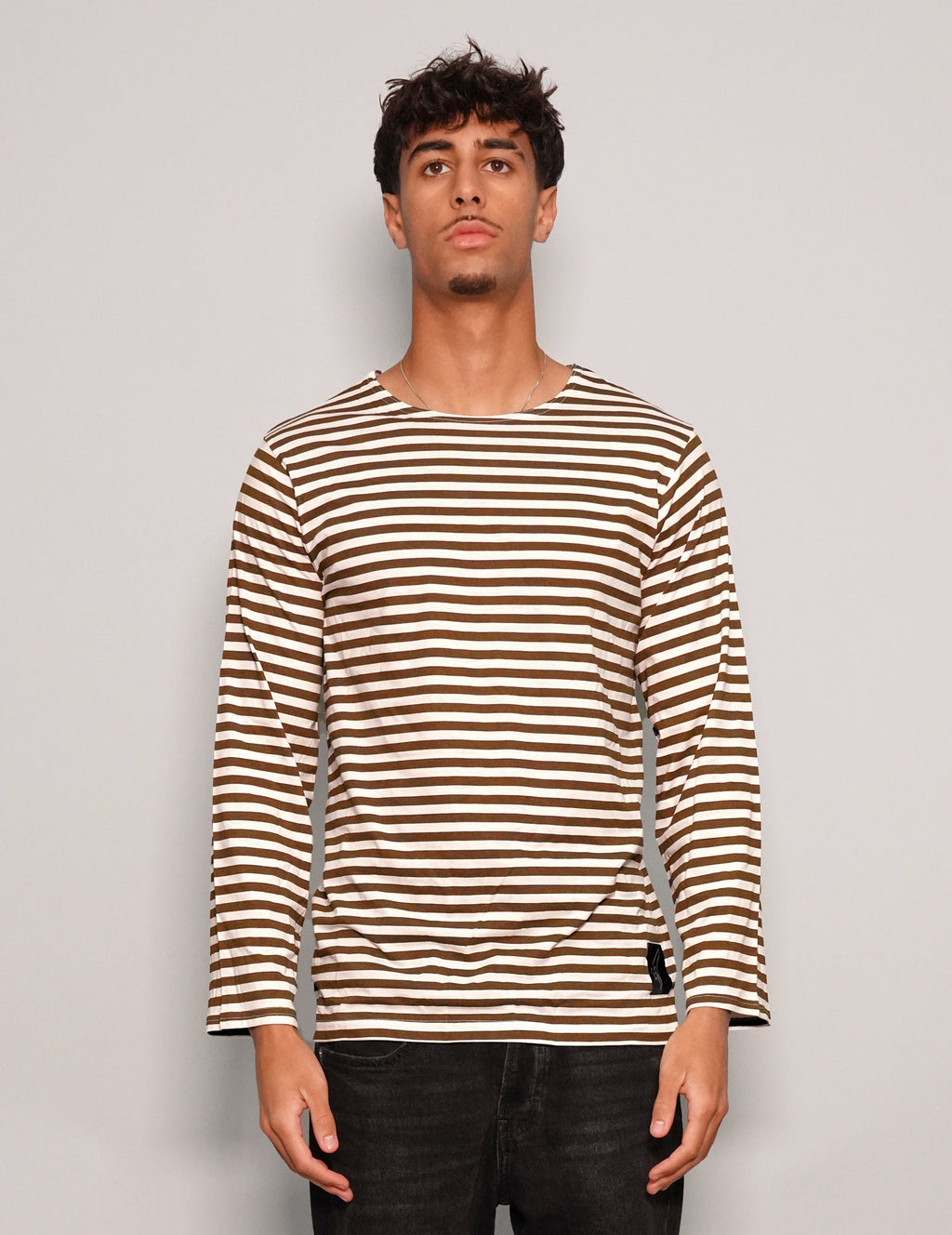 Vintage Naval Long Sleeve T-Shirt in Khaki Stripe