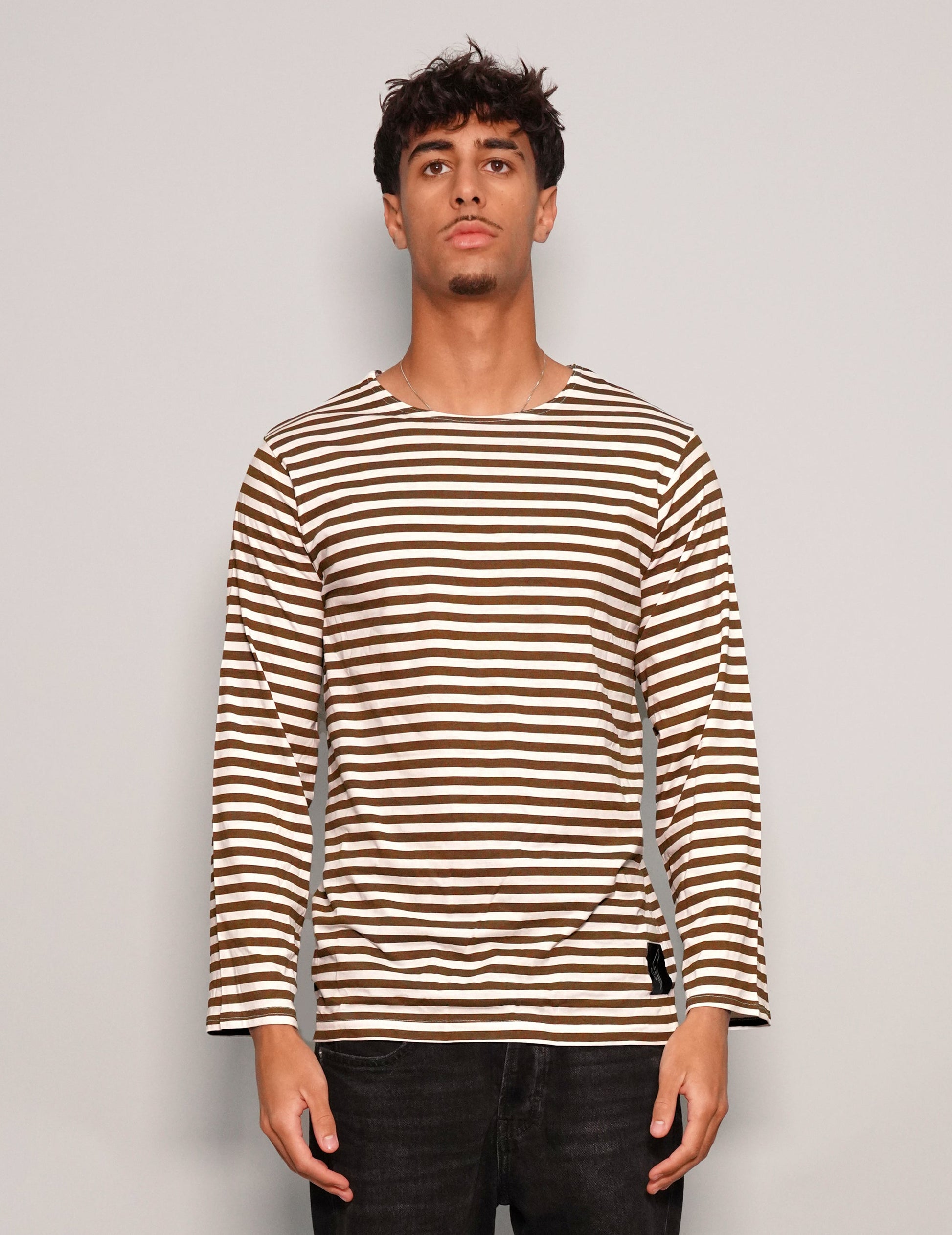Vintage Naval Long Sleeve T-Shirt in Khaki Stripe