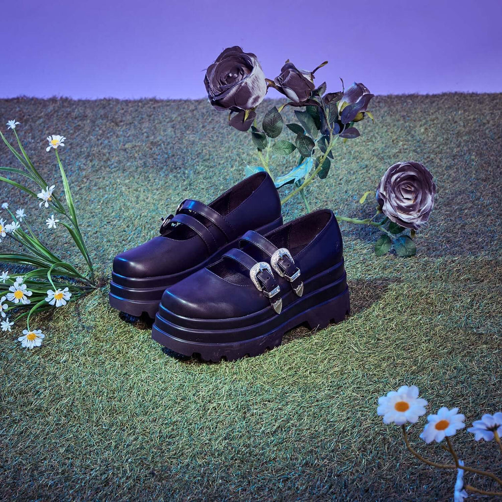 Damona Trident Ornate Buckle Mary Janes in Black
