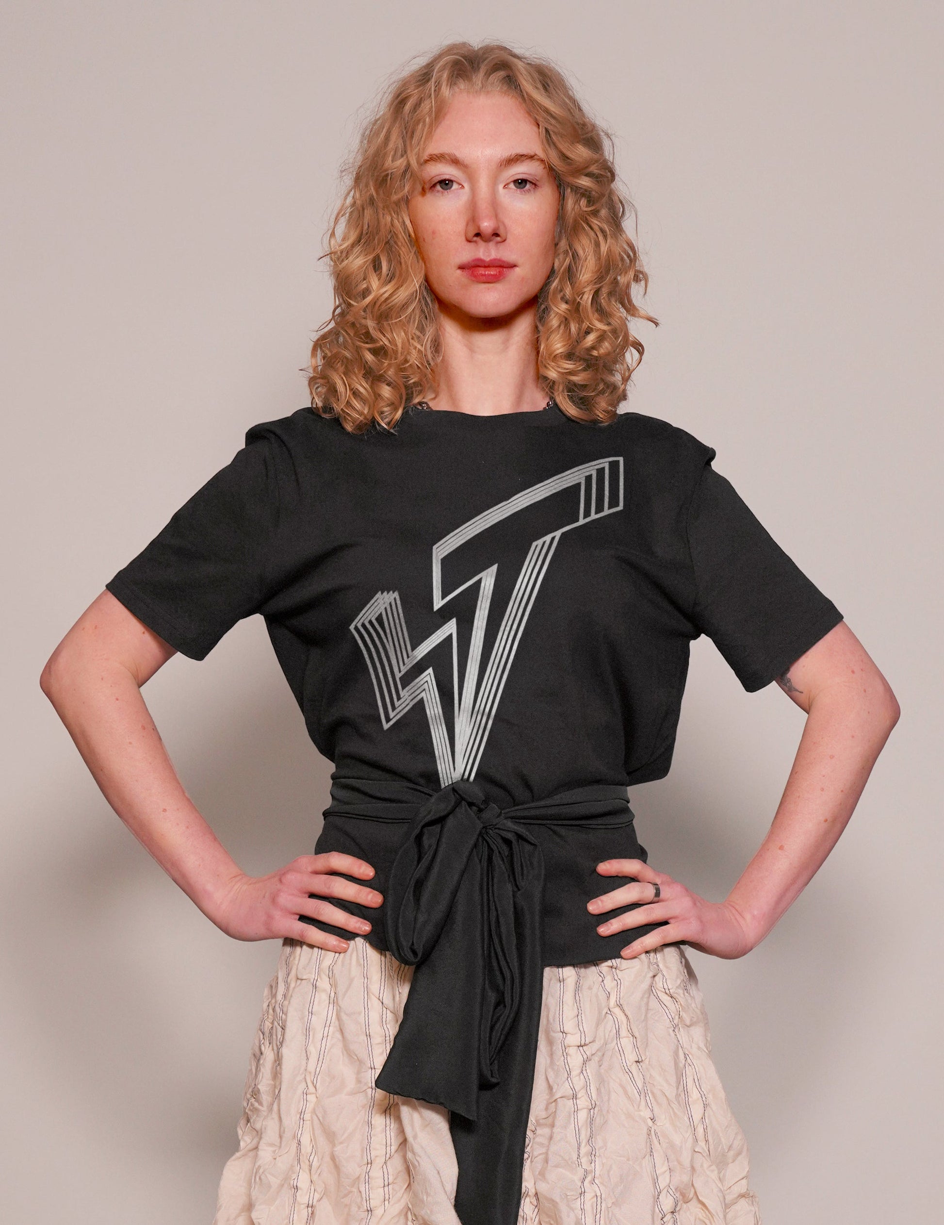 ST Silver Logo Tie-Tee in Black with Black Tie