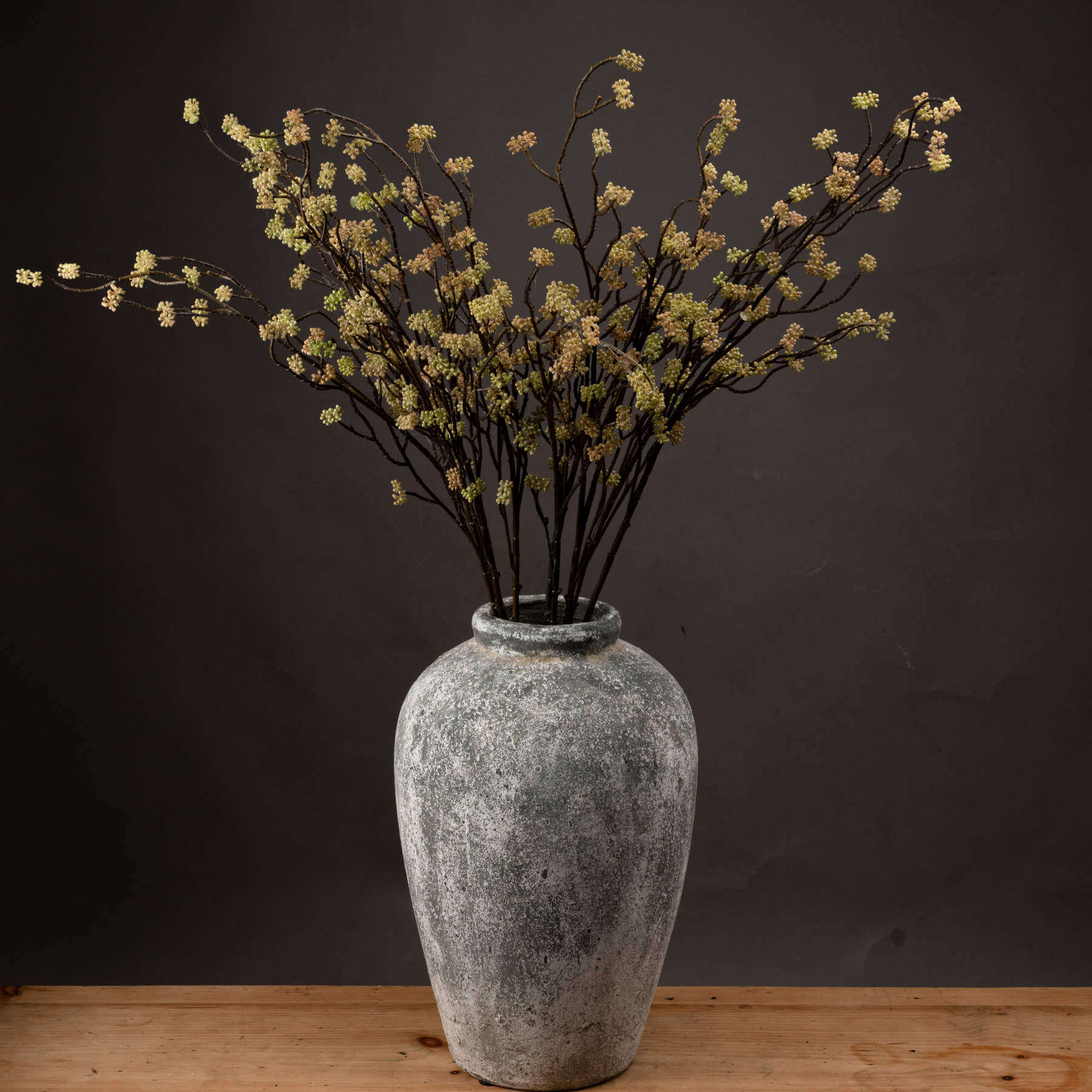Lifelike Sedum faux floral branch in soft green with autumn tones, 109 cm tall, for vases or wreaths by Sostter at brixbailey.com
