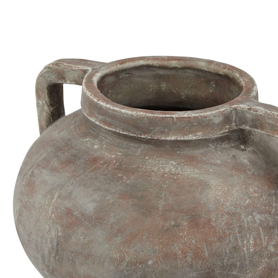 Handcrafted Siena Brown Pelike Pot, distressed ceramic vase with double handles in rich terracotta tones, 24cm tall by Sostter at brixbailey.com