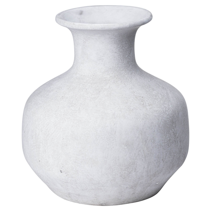 Handcrafted Darcy Squat Stone Vase in natural grey ceramic with textured stone finish, 26cm tall, for floral arrangements. by Sostter at brixbailey.com