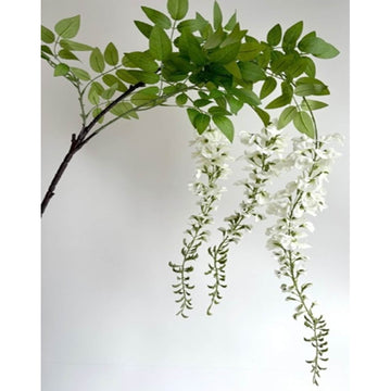 White artificial wisteria spray, 180cm long, with realistic cascading blooms for home or wedding decor by Sostter at brixbailey.com