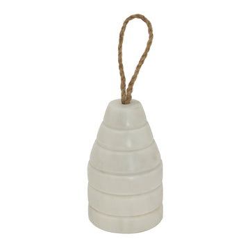 White marble ribbed doorstop with natural veining, hand-finished grooves for light play, 12cm height. by Sostter at brixbailey.com