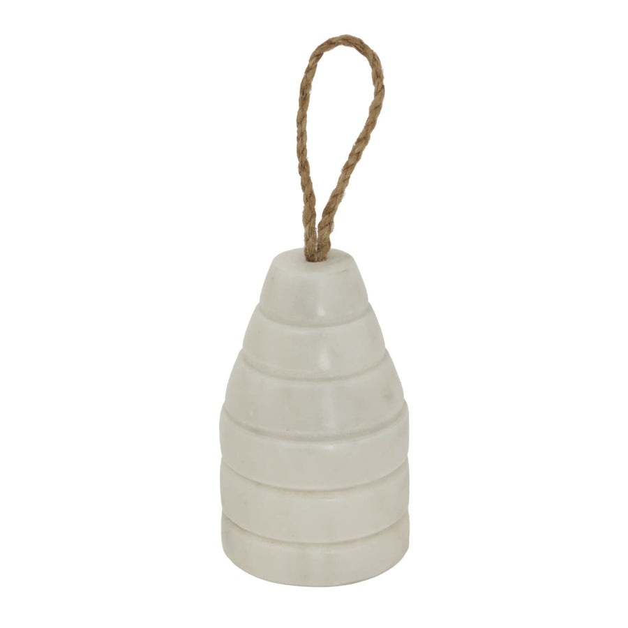White marble ribbed doorstop with natural veining, hand-finished grooves for light play, 12cm height. by Sostter at brixbailey.com