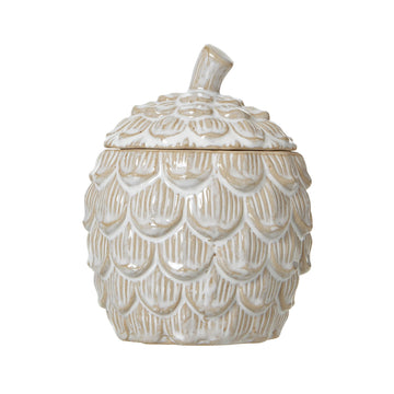White ceramic pine cone trinket dish with removable lid, lifelike sculpted details, 12cm height, for jewelry or decor. by Sostter at brixbailey.com