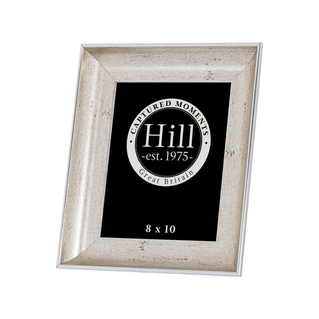 Antique silver crackle photo frame with glass front, displaying 8x10 photo, distressed vintage finish for home decor. by Sostter at brixbailey.com