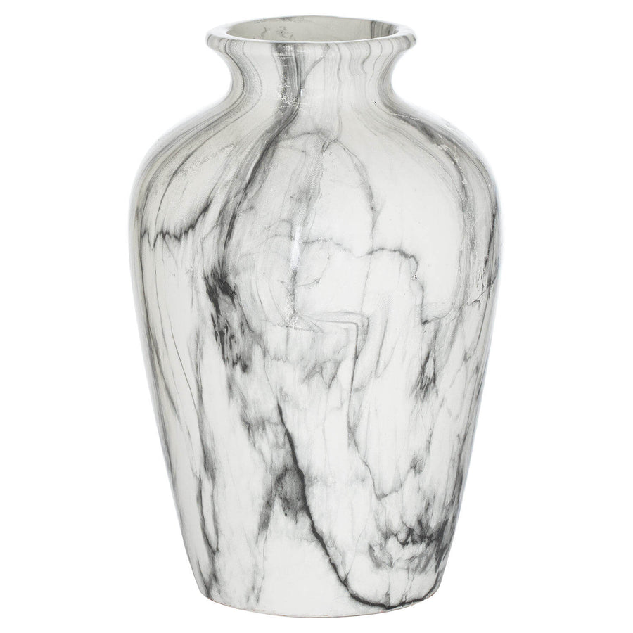 Handcrafted marble ceramic vase with white veining, 33cm tall, for elegant floral displays and modern home decor. by Sostter at brixbailey.com