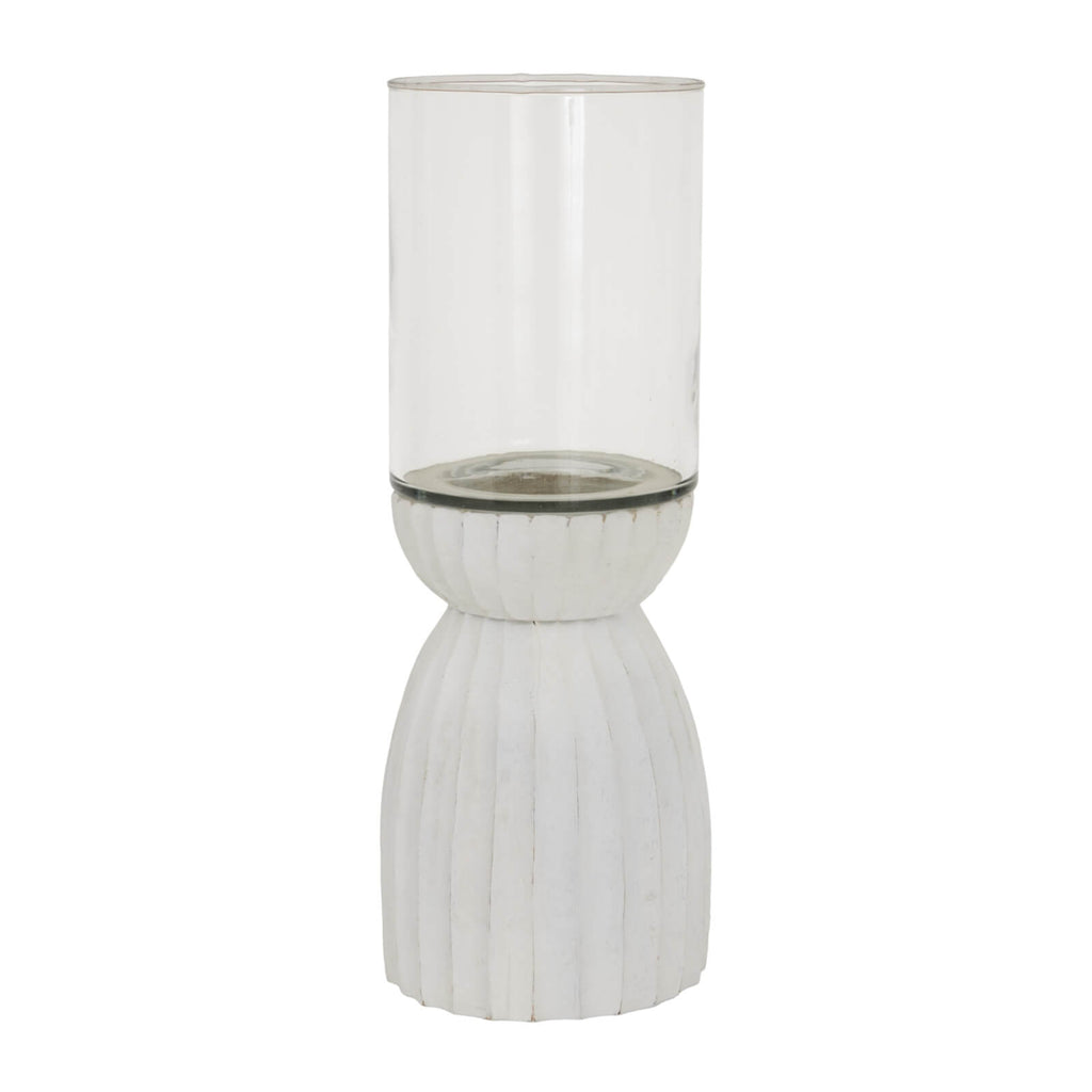 Handcrafted white hurricane lantern with intricate carved patterns, 36cm tall, casting ambient light for home decor. by RoomLondon at brixbailey.com