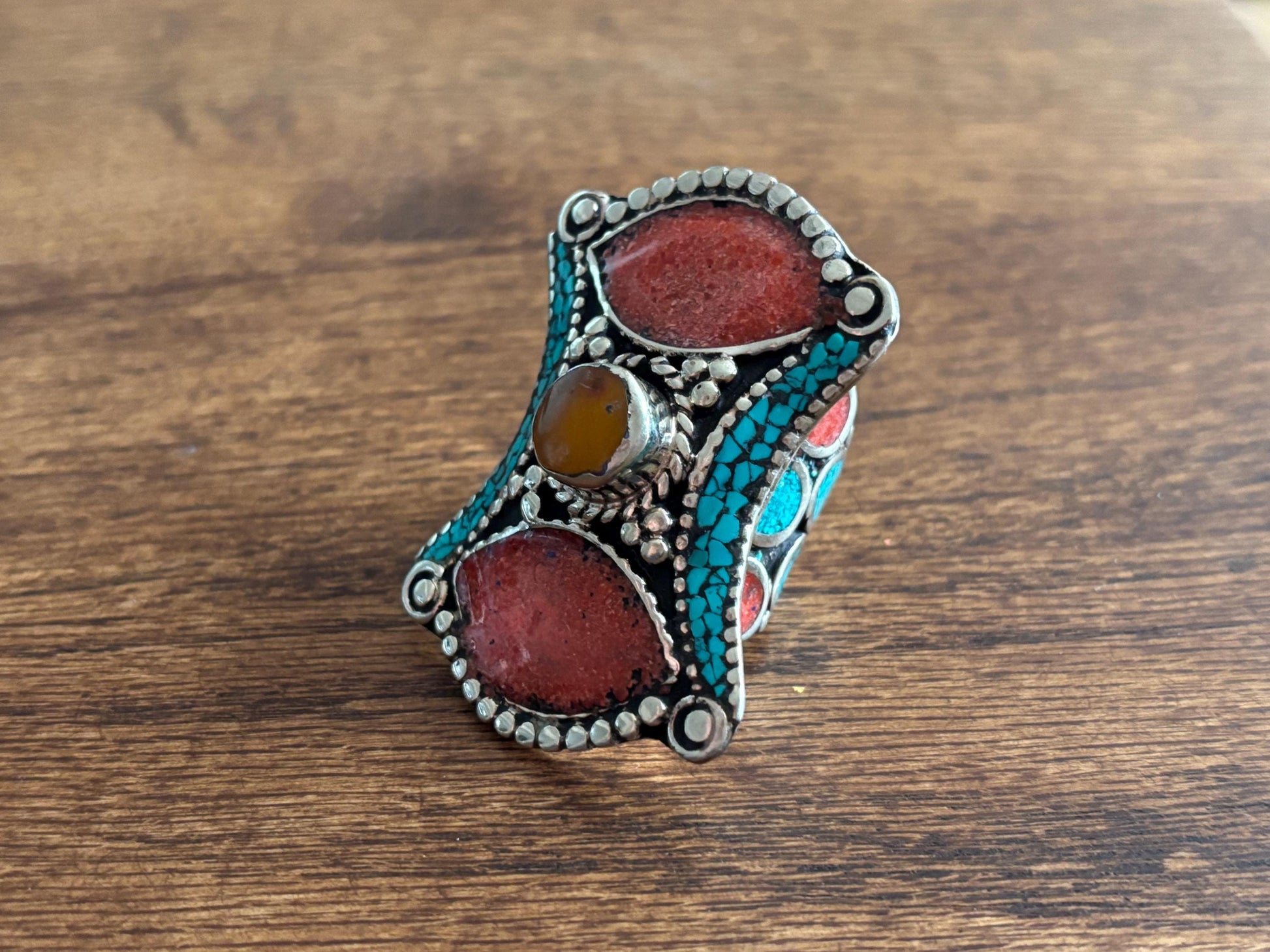 Tibetan Mosaic Heritage Rings – Boho Gemstone-Inspired Statement Rings.