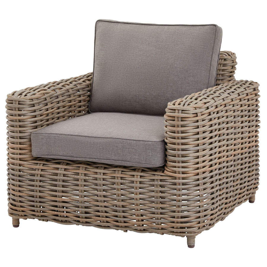 Premium 5-piece outdoor wicker set with beige cushions, aluminum frame, and matching coffee table for patio relaxation. by Hill Interiors at brixbailey.com