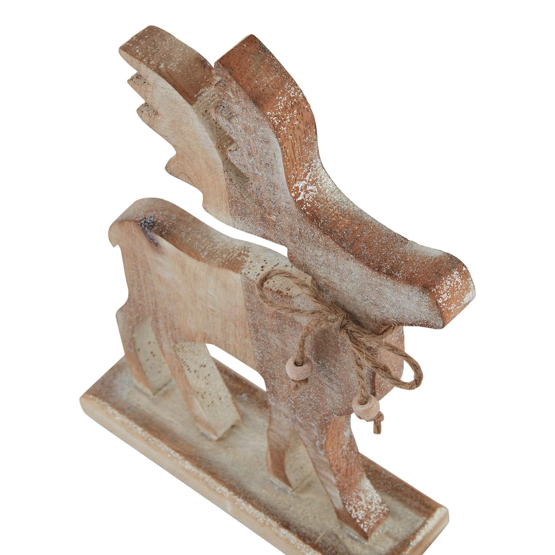 Handcrafted white wash wooden stag ornament with subtle sparkle, rustic farmhouse decor for mantels or shelves by RoomLondon at brixbailey.com