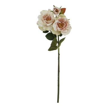 Forever Blooming faux tea rose in pale blush with realistic petals, green leaves, and sturdy brown stem, 60cm tall by Sostter at brixbailey.com
