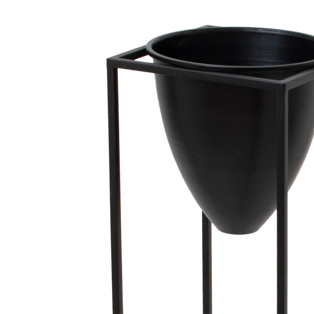 Matte black metal bullet planter with modern design for artificial greenery, 80cm tall by Sostter at brixbailey.com