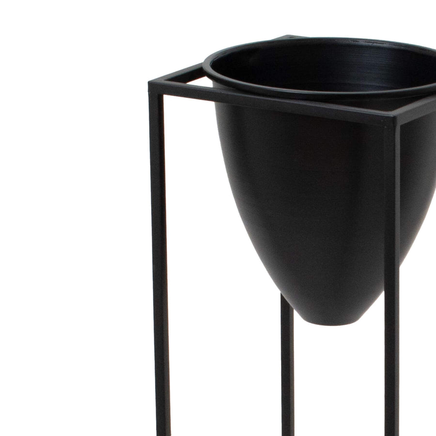 Matte black metal bullet planter with modern design for artificial greenery, 80cm tall by Sostter at brixbailey.com