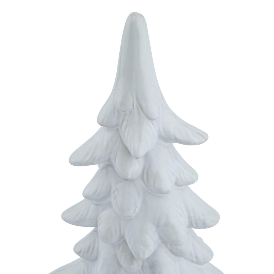 Handcrafted snow-dusted fir tree with crystalline details, 35 cm, white resin winter decor centerpiece. by Sostter at brixbailey.com