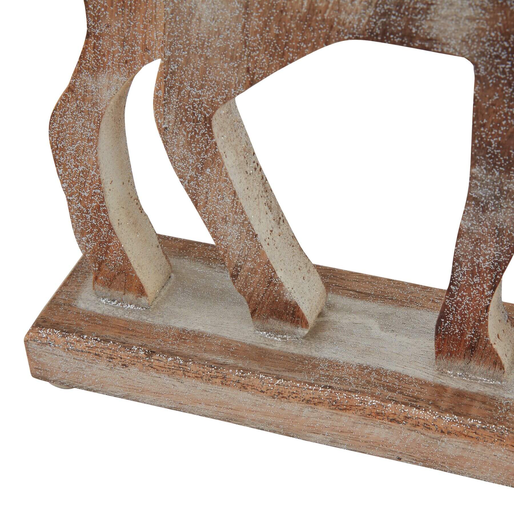 White wash wooden sparkle stag decoration with distressed finish and shimmer accents for rustic home decor by RoomLondon at brixbailey.com