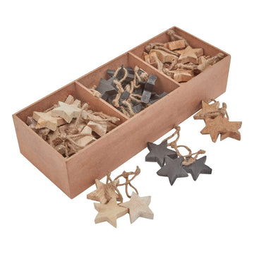 Handcrafted wooden holiday stars in warm brown, showcasing natural grain texture, set of 90 for festive decor. by Sostter at brixbailey.com