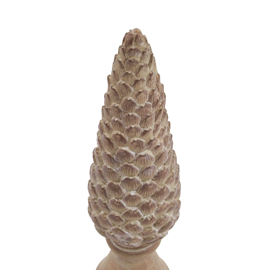 Handcrafted pinecone sculpture in warm brown resin, 26cm tall with realistic wood texture, nature-inspired home decor. by Sostter at brixbailey.com