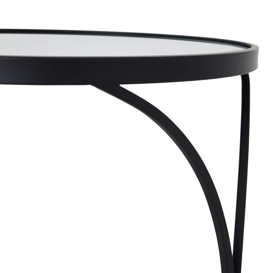 Black metal nesting side tables with mirrored glass surfaces, modern decor accent by Sostter at brixbailey.com