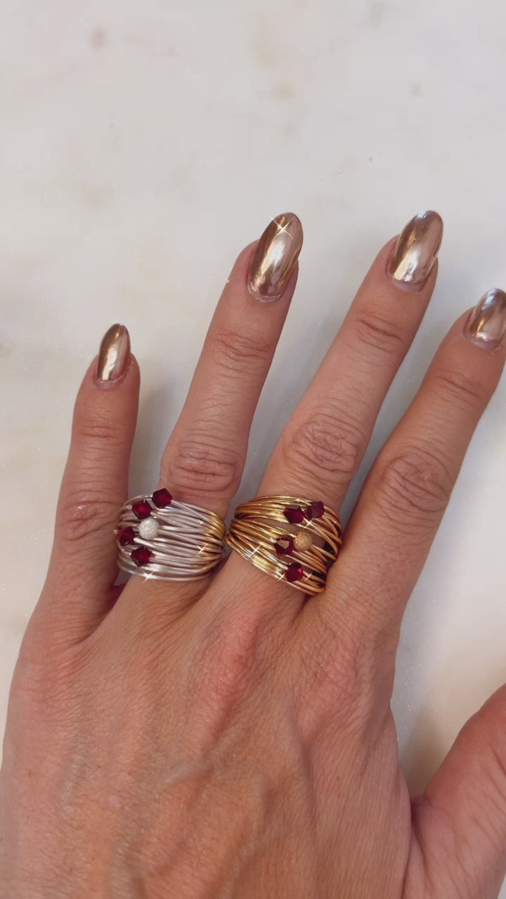 Marcia Wire Wrap Ring with Ruby Swarovski Crystals