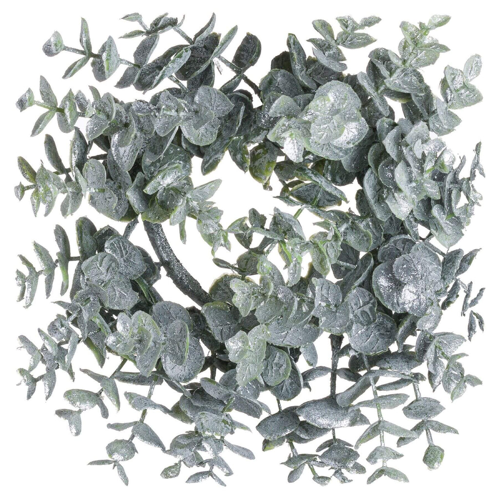 Frosted eucalyptus wreath with candle center, handcrafted winter decor for mantels or entryways. by RoomLondon at brixbailey.com