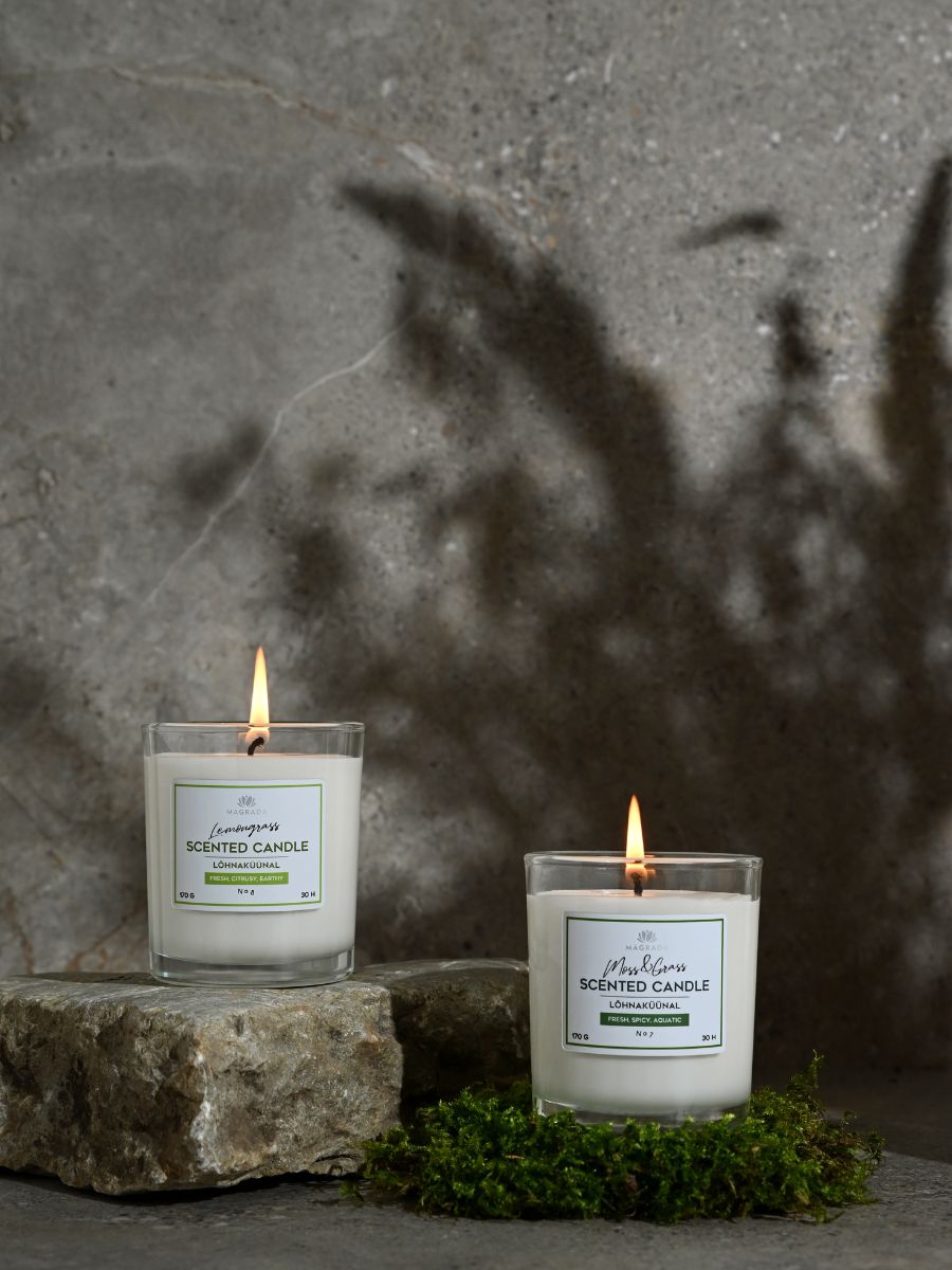 Magrada Green Scented Candle – Fresh & Spicy Aroma, 30hr Burn Time by Magrada Organic Cosmetics at www.brixbailey.com