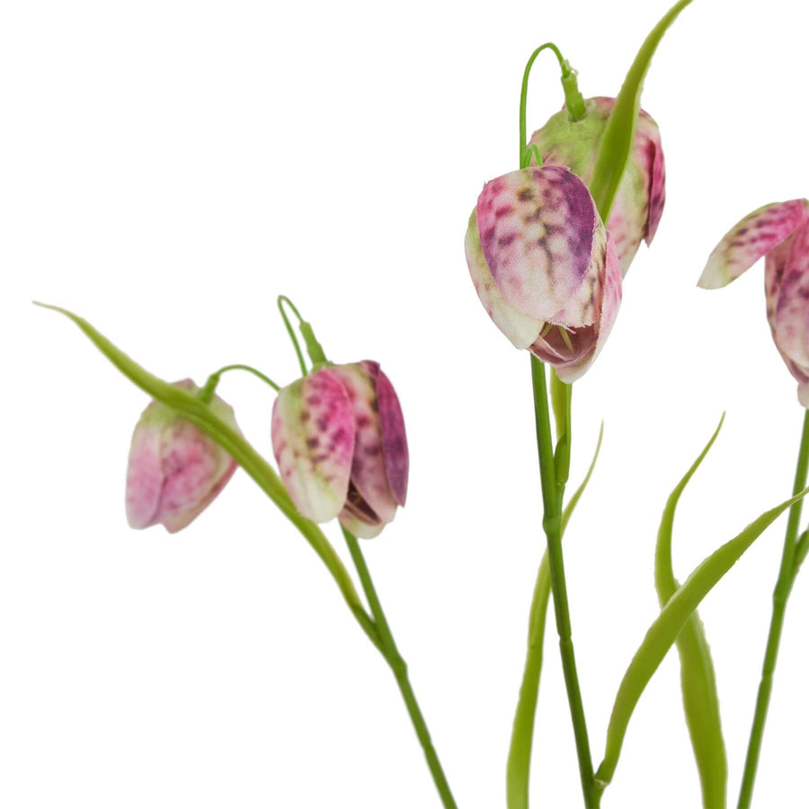 Lifelike purple Fritillaria stem with bell-shaped flowers, 58cm tall, realistic foliage for elegant home decor by Sostter at brixbailey.com