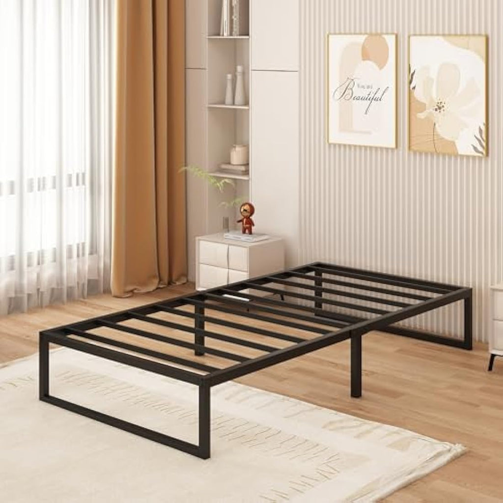 Single Bed Frame 90x190 cm Metal Platform with Steel Slat Support