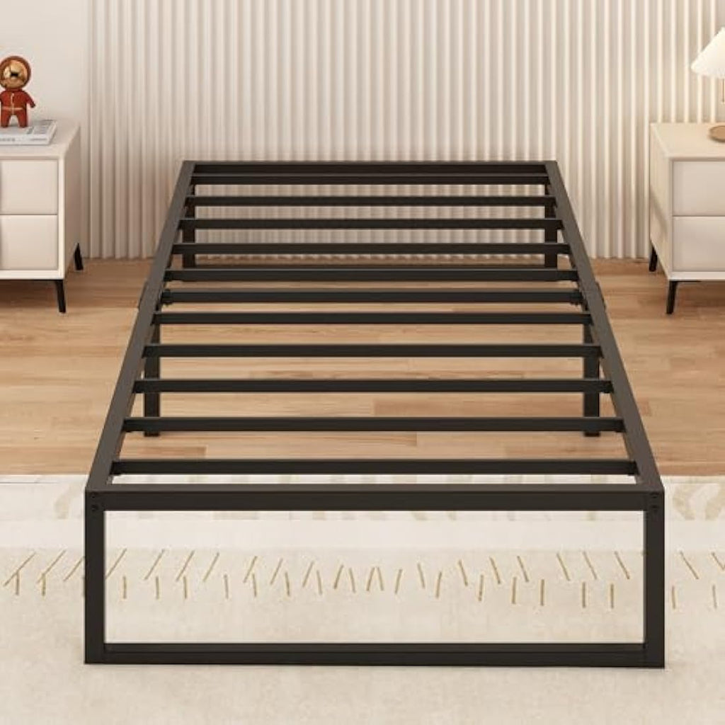 Single Bed Frame 90x190 cm Metal Platform with Steel Slat Support