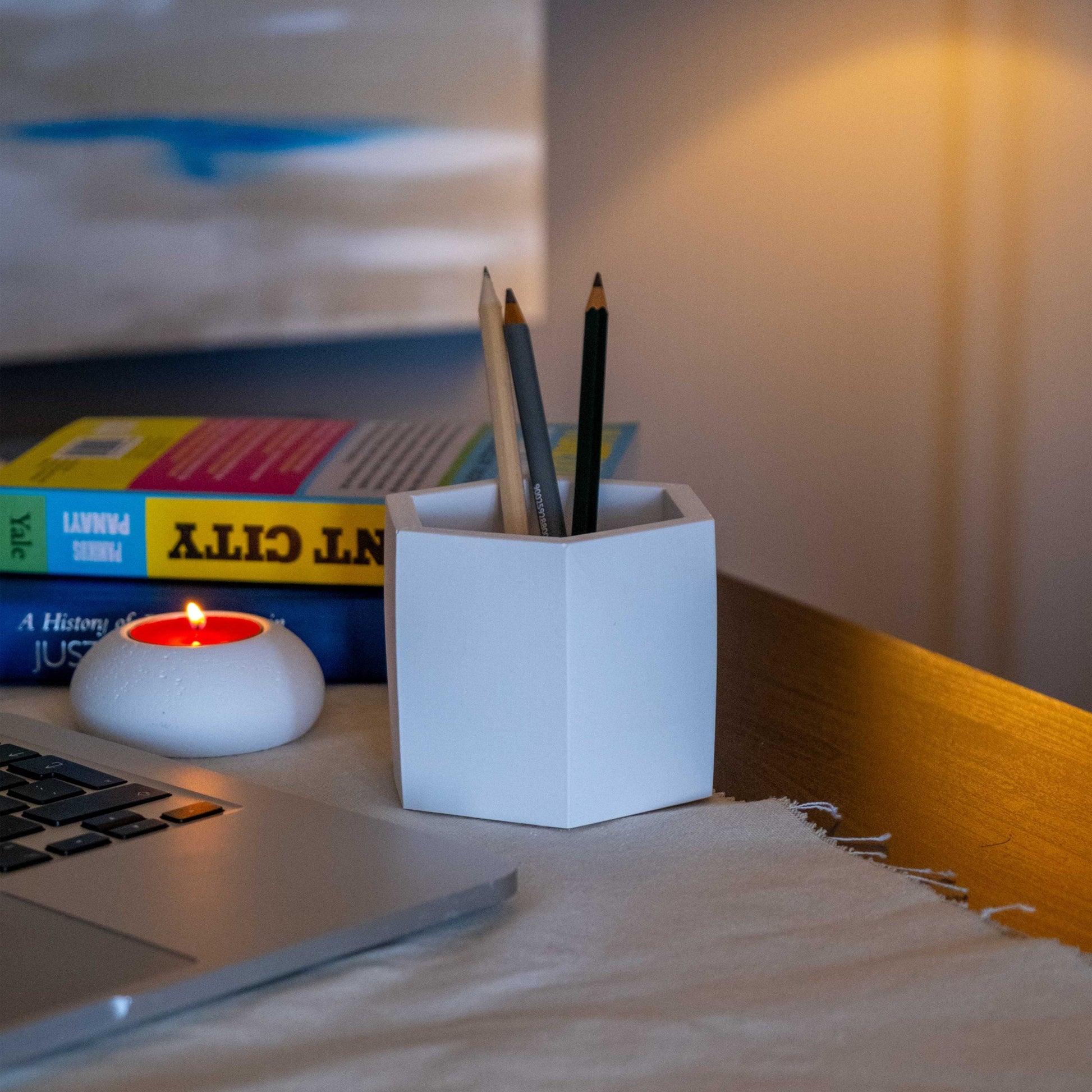 White Concrete Honeycomb Pot