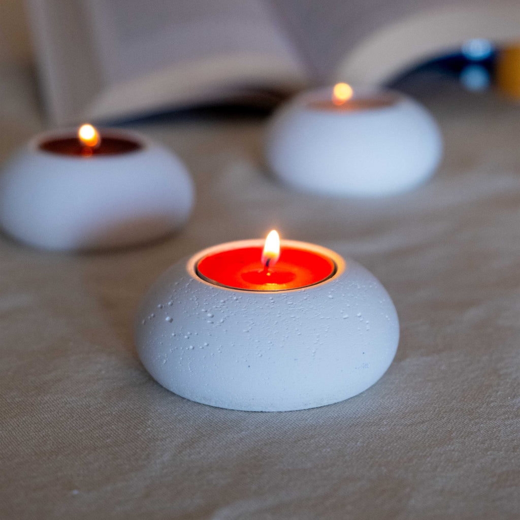 White Concrete Tealight Holder Double Set