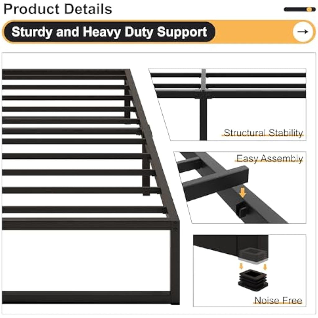 Single Bed Frame 90x190 cm Metal Platform with Steel Slat Support