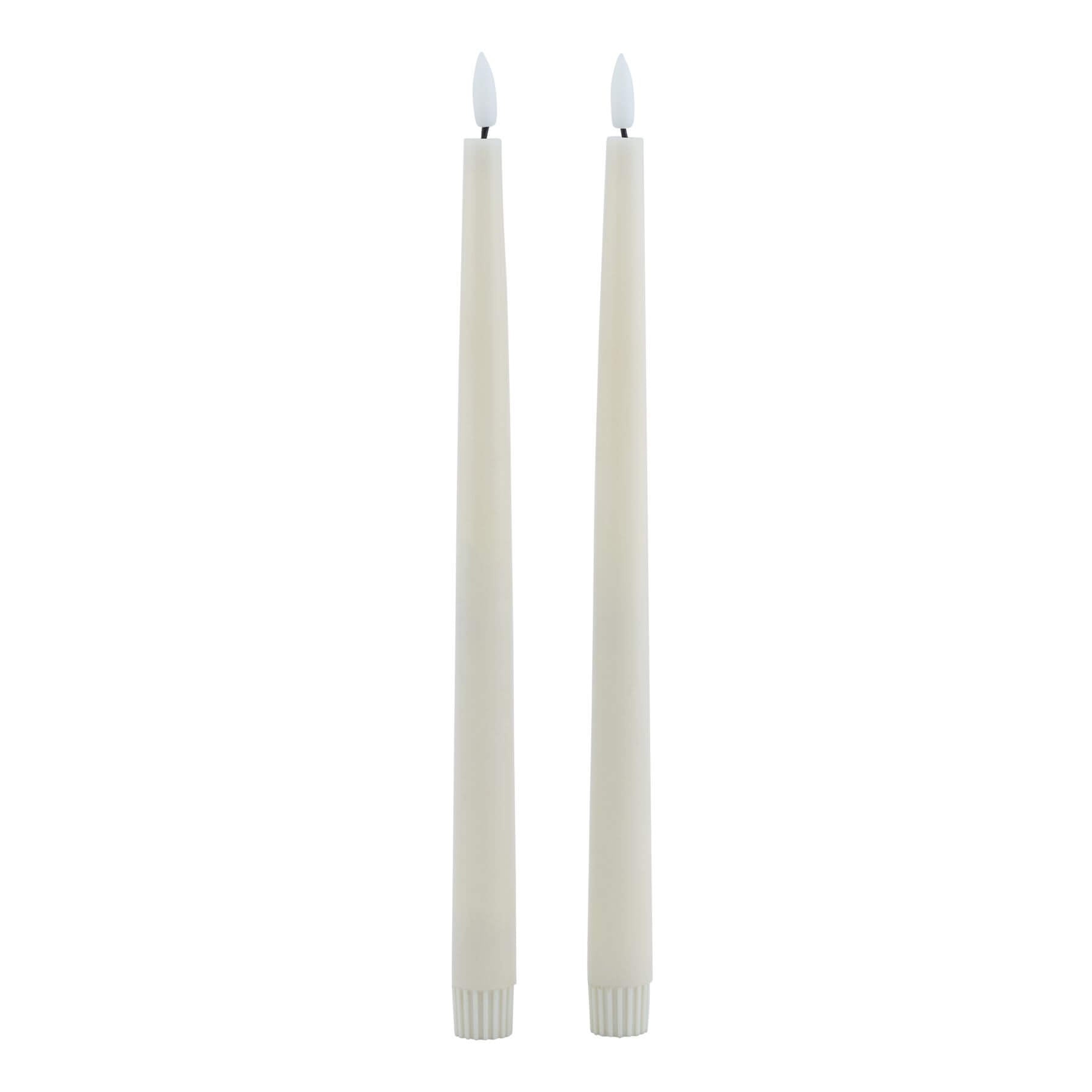 Realistic taupe LED wax candles with melt effect, flame-free and battery-operated, set of two for home decor by RoomLondon at brixbailey.com