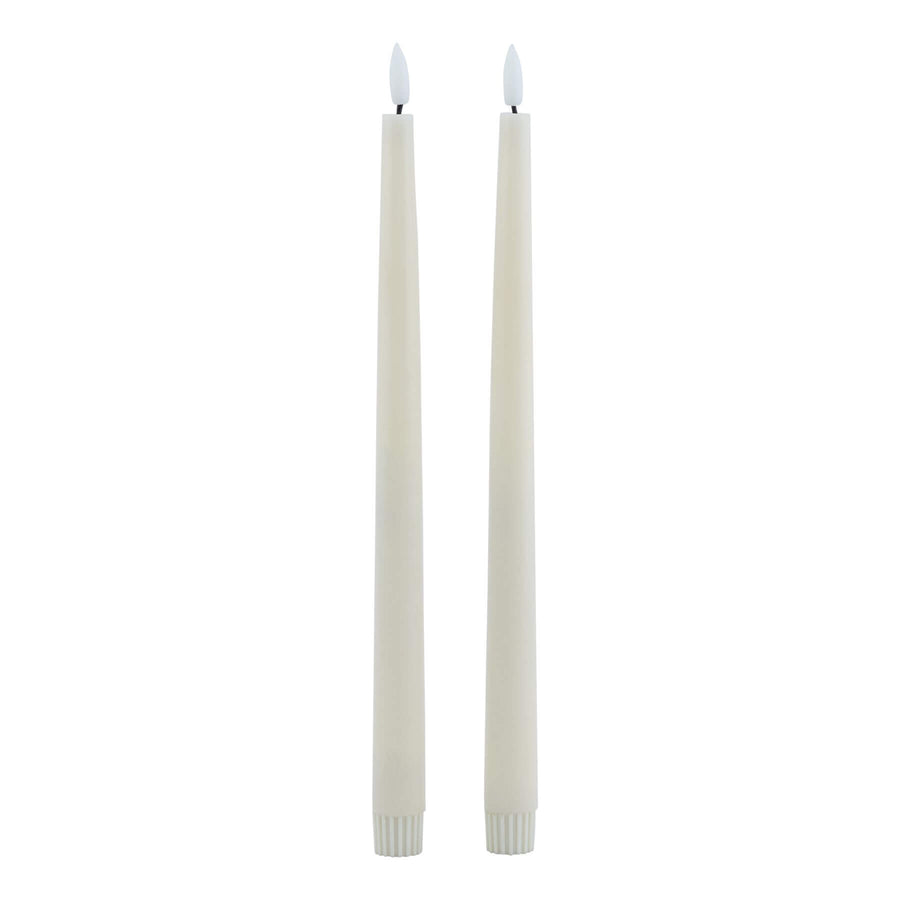 Realistic taupe LED wax candles with melt effect, flame-free and battery-operated, set of two for home decor by Sostter at brixbailey.com