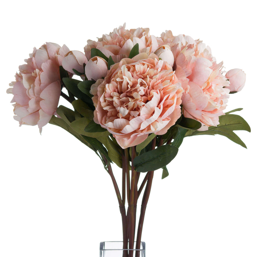 Lifelike artificial peach peonies with realistic petals and buds, perfect for home decor  by Sostter at brixbailey.com