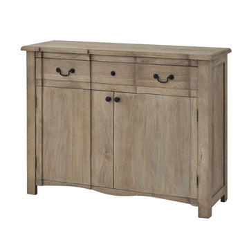 French-inspired bleached wood sideboard with black iron handles, elegant storage for dining rooms by Sostter at brixbailey.com