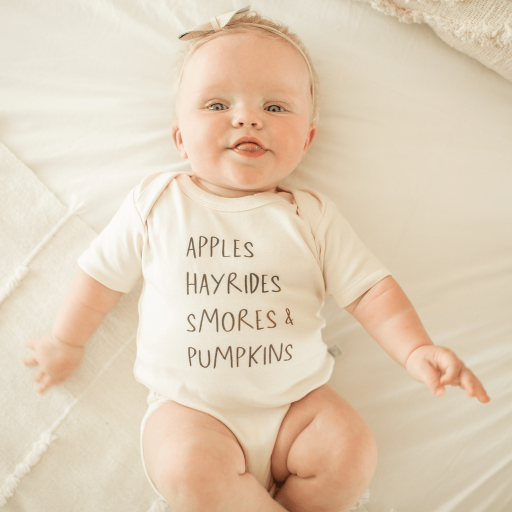 Graphic Bodysuit Apples Hayrides Smores