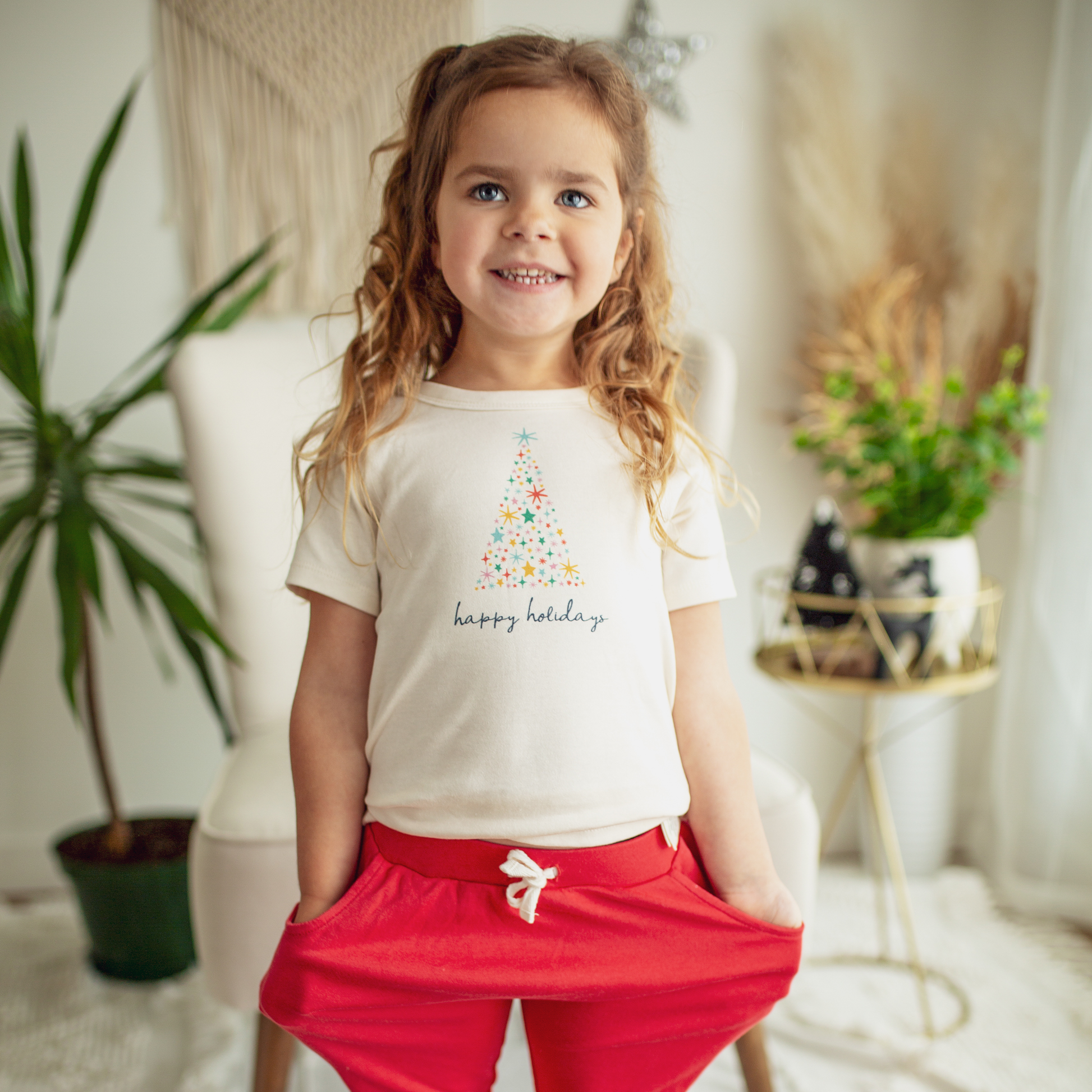 Happy Holidays Tree Graphic Tee for Kids