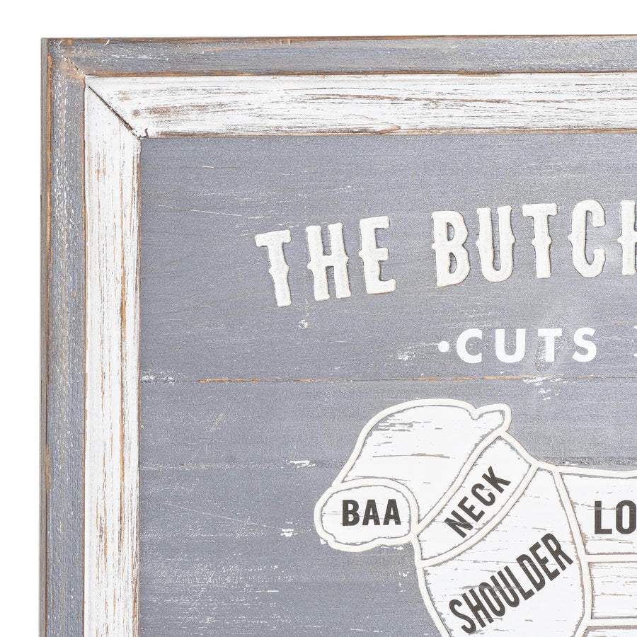 Handcrafted white wooden lamb plaque with butcher shop style for rustic kitchen decor by Sostter at brixbailey.com